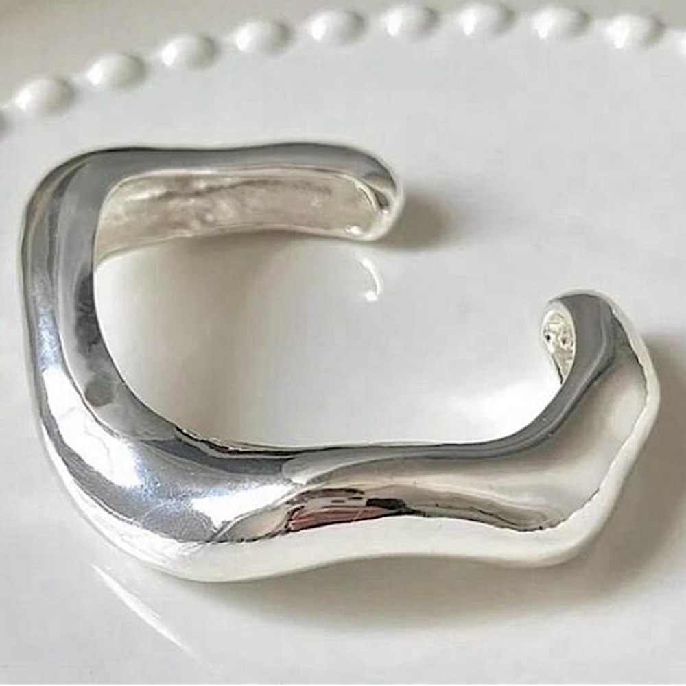 Silver Plated Irregular Bangle Bracelet Geometric - Picture 2 of 8